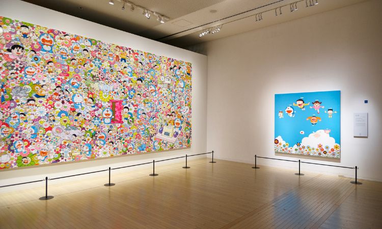 村上隆「这样的事情真好 能实现的话更好」2017 Takashi Murakami／Kaikai KikiCo.,Ltd.All Rights Reserved. Fujiko-Pro。「我与弟弟与哆啦A梦的暑假」Fujiko-Pro ＆　Takashi Murakami／Kaikai Kiki 2002。